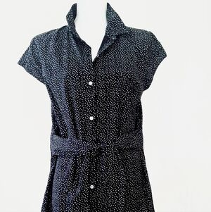 Black and White Polka Dot Cotton Shirt Dress Size L
